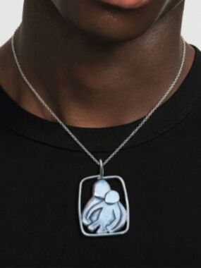 Unisex Large Parent , Father , Mother Child Pendant Handcrafted Sterling Silver